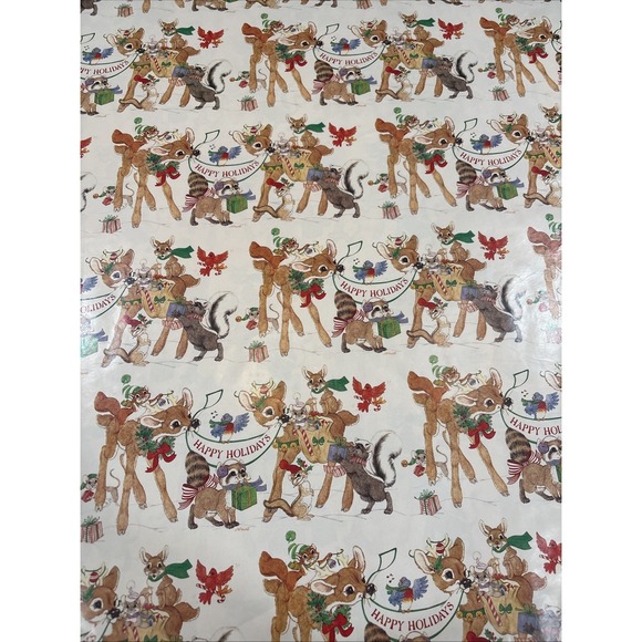 Other - 9 VTG LK Powell Woodland Animals Happy Holidays Wrapping Paper gift wrap READ